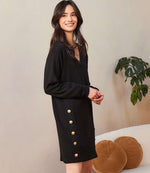 The "Embellished" Long Sleeve V-Neck Button Detail Dress