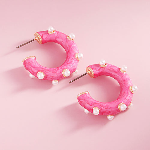 The "Pearl Enamel Hoop" Earrings