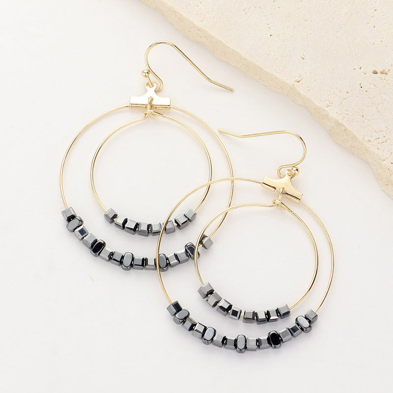 The "Hematite Hoops" Earrings