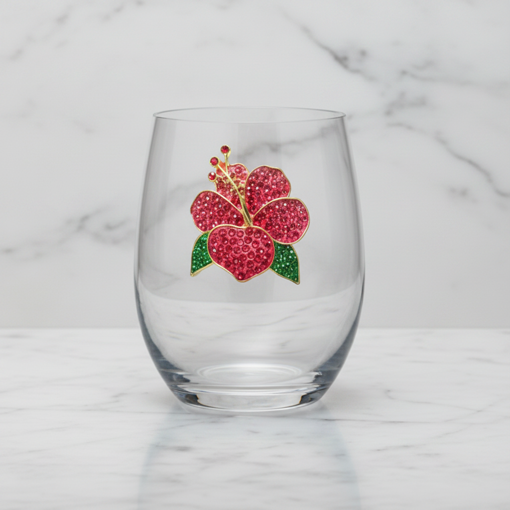 The "Hibiscus" Stemless Wineglass