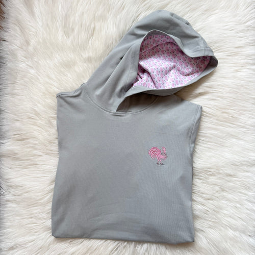 The "Light Gray Pretty Pink Rooster®" Hoodie by Pretty Pink Rooster®