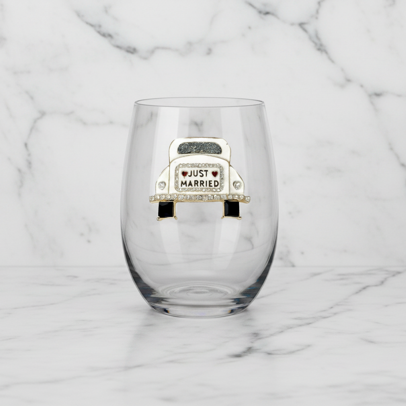 The "Just Married" Stemless Wineglass