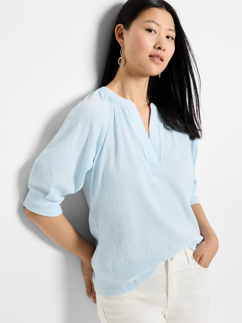 The "Pale Sky" Crinkle Knit Café Top by NIC+ZOE