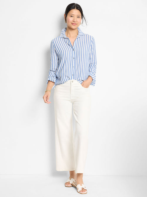 The "Blue Multi" Double Gauze Striped Shirt by NIC+ZOE