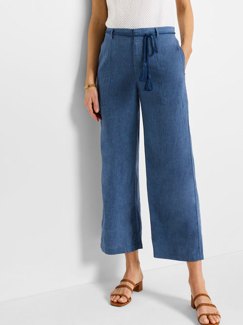 The "Blue Mix" 26" Rumba Linen Rope Belt Pant by NIC+ZOE