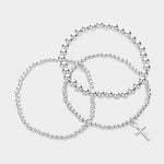 The "Silver Stacked Cross" Bracelet Set