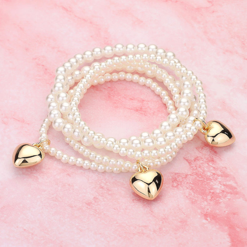 The "Pearl and Puffy Hearts" Bracelet Set