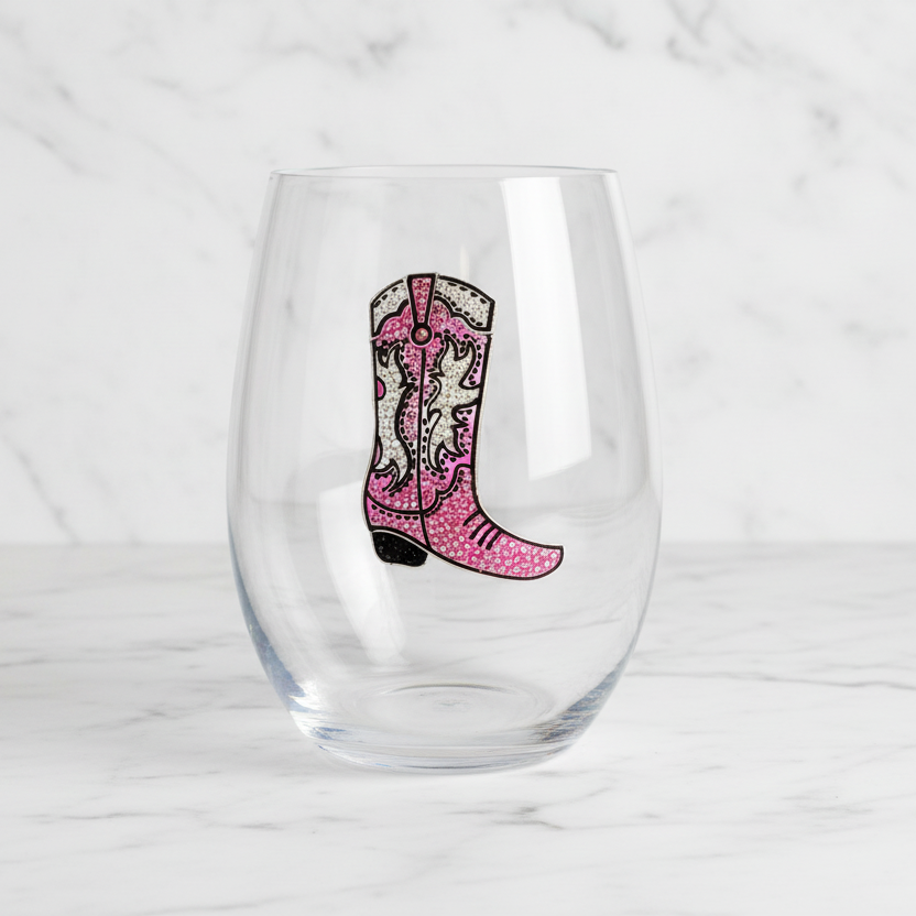 The "Pink Cowboy Boot" Stemless Wineglass