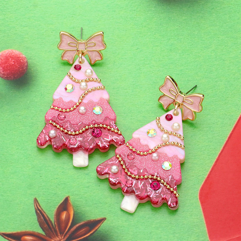 The "Pink Christmas Tree" Earrings