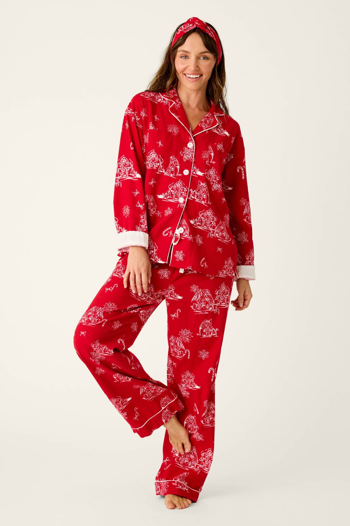 The "Candy Cane Cottage" 3-Piece Flannel Pajama Set by PJ Salvage