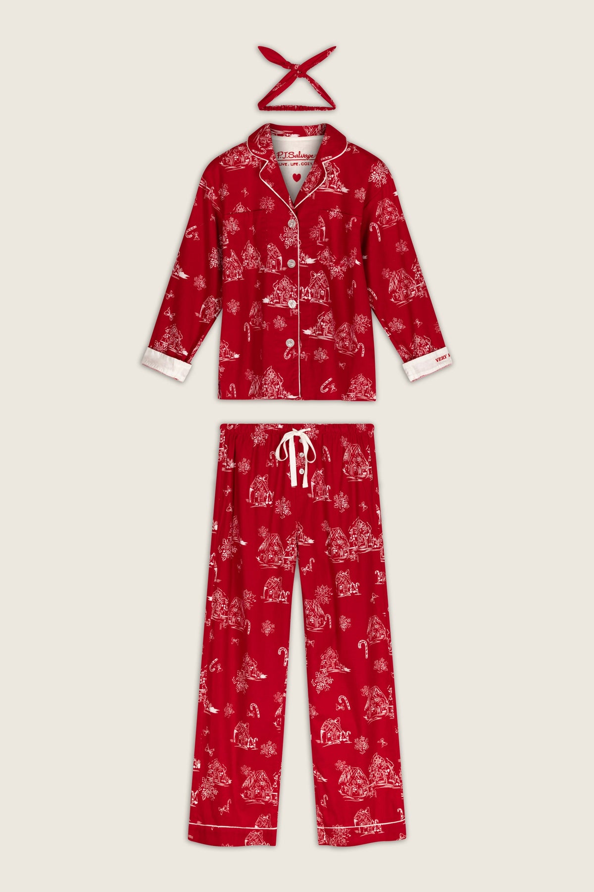 The "Candy Cane Cottage" 3-Piece Flannel Pajama Set by PJ Salvage