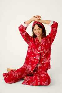 The "Candy Cane Cottage" 3-Piece Flannel Pajama Set by PJ Salvage