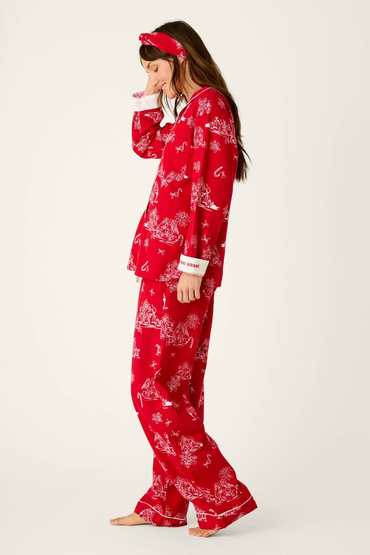 The "Candy Cane Cottage" 3-Piece Flannel Pajama Set by PJ Salvage
