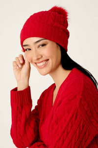 Jester Red Cozy Chenille Cable Knit Beanie by PJ Salvage