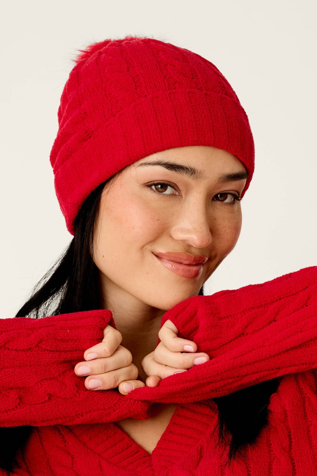 Jester Red Cozy Chenille Cable Knit Beanie by PJ Salvage
