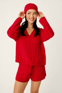 Jester Red Cozy Chenille Cable Knit Beanie by PJ Salvage