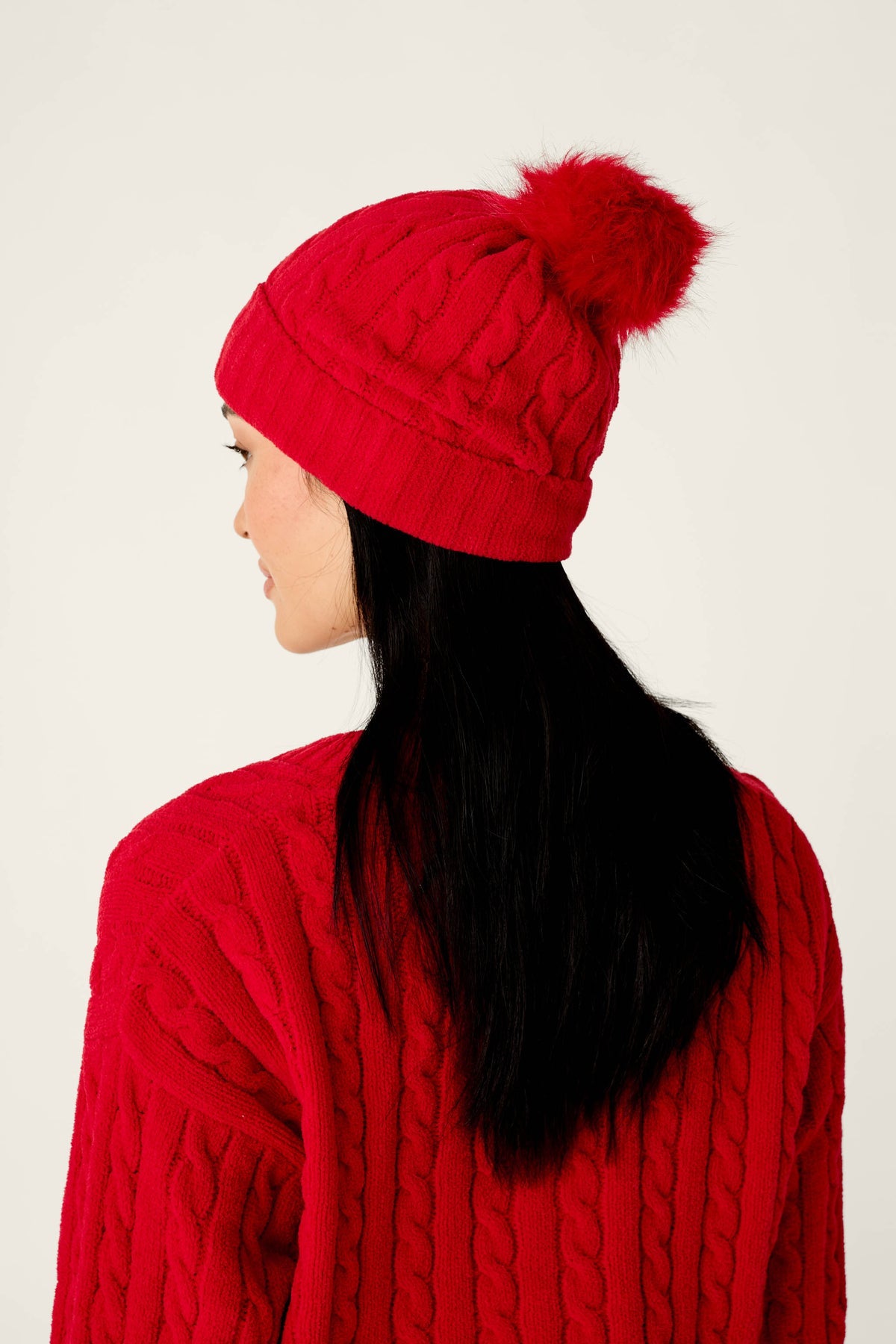 Jester Red Cozy Chenille Cable Knit Beanie by PJ Salvage
