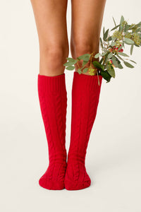 The "Jester Red" Cozy Chenille Cable Knit Socks by PJ Salvage