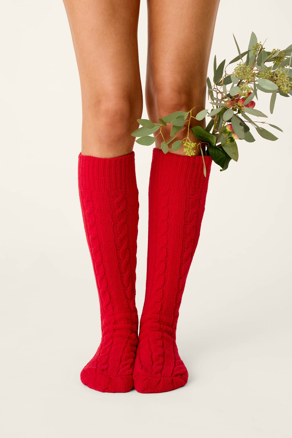 The "Jester Red" Cozy Chenille Cable Knit Socks by PJ Salvage