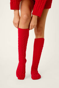 The "Jester Red" Cozy Chenille Cable Knit Socks by PJ Salvage