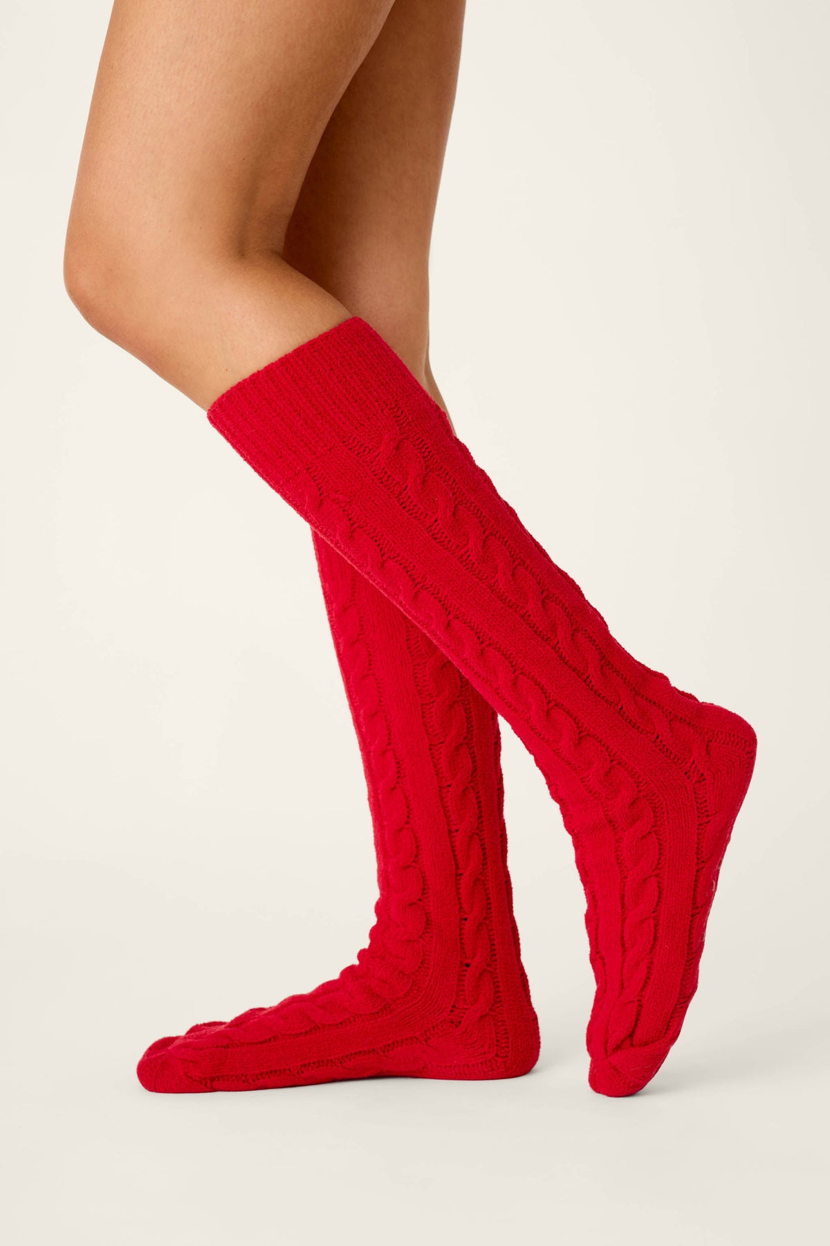 The "Jester Red" Cozy Chenille Cable Knit Socks by PJ Salvage