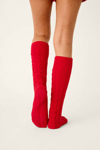 The "Jester Red" Cozy Chenille Cable Knit Socks by PJ Salvage