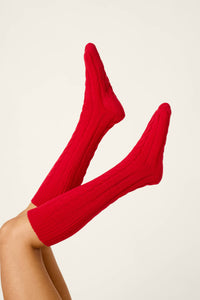 The "Jester Red" Cozy Chenille Cable Knit Socks by PJ Salvage