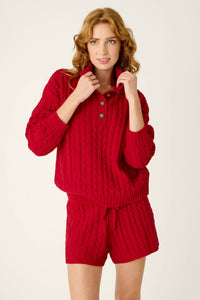 The "Jester Red" Cozy Chenille Cable Knit Pullover by PJ Salvage