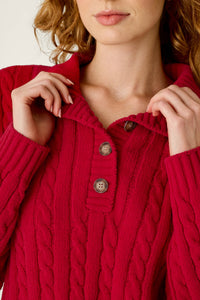 The "Jester Red" Cozy Chenille Cable Knit Pullover by PJ Salvage