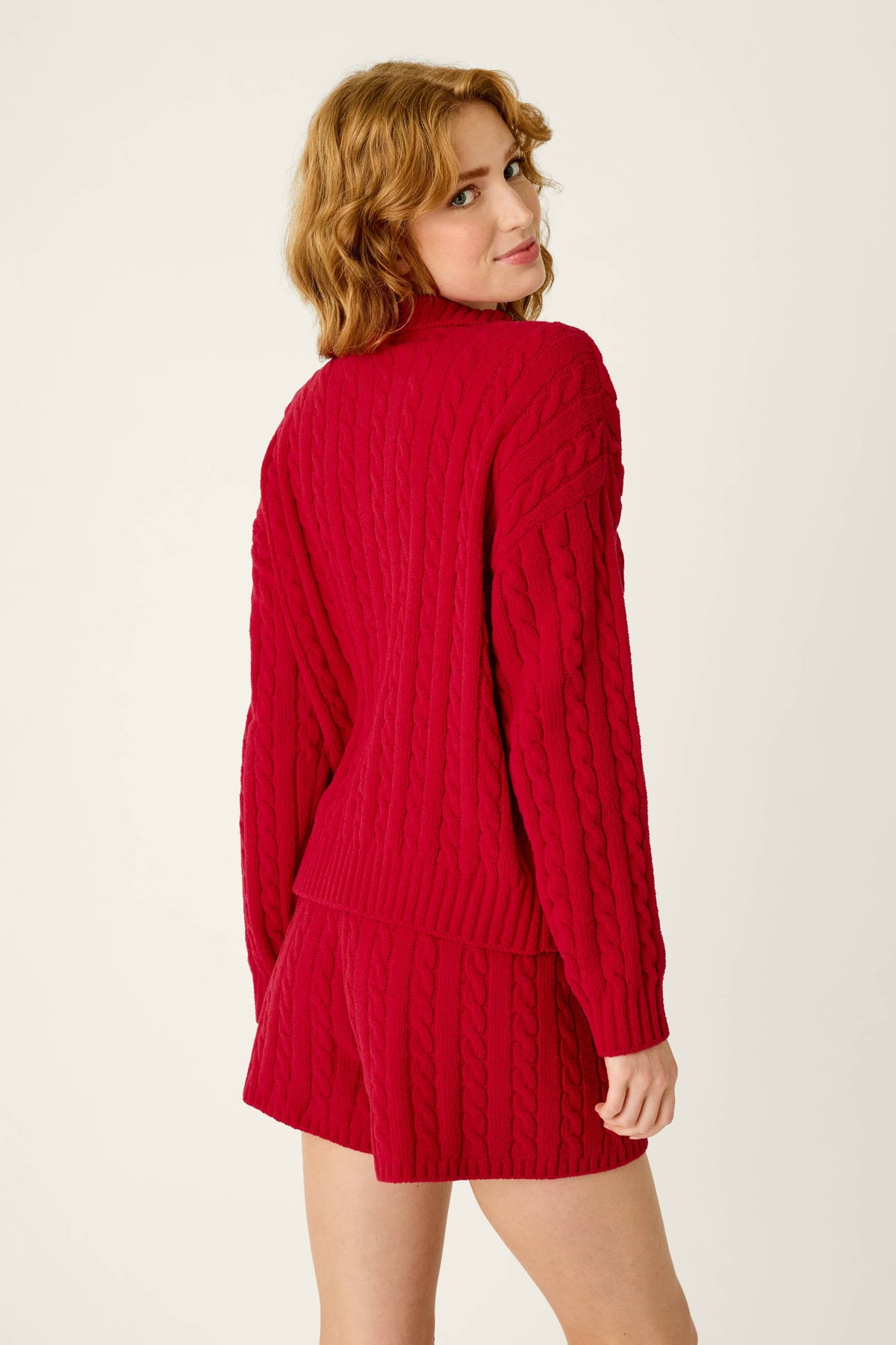 The "Jester Red" Cozy Chenille Cable Knit Pullover by PJ Salvage
