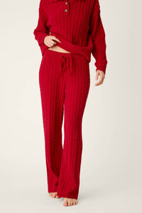 The "Jester Red" Cozy Chenille Cable Knit Pant by PJ Salvage