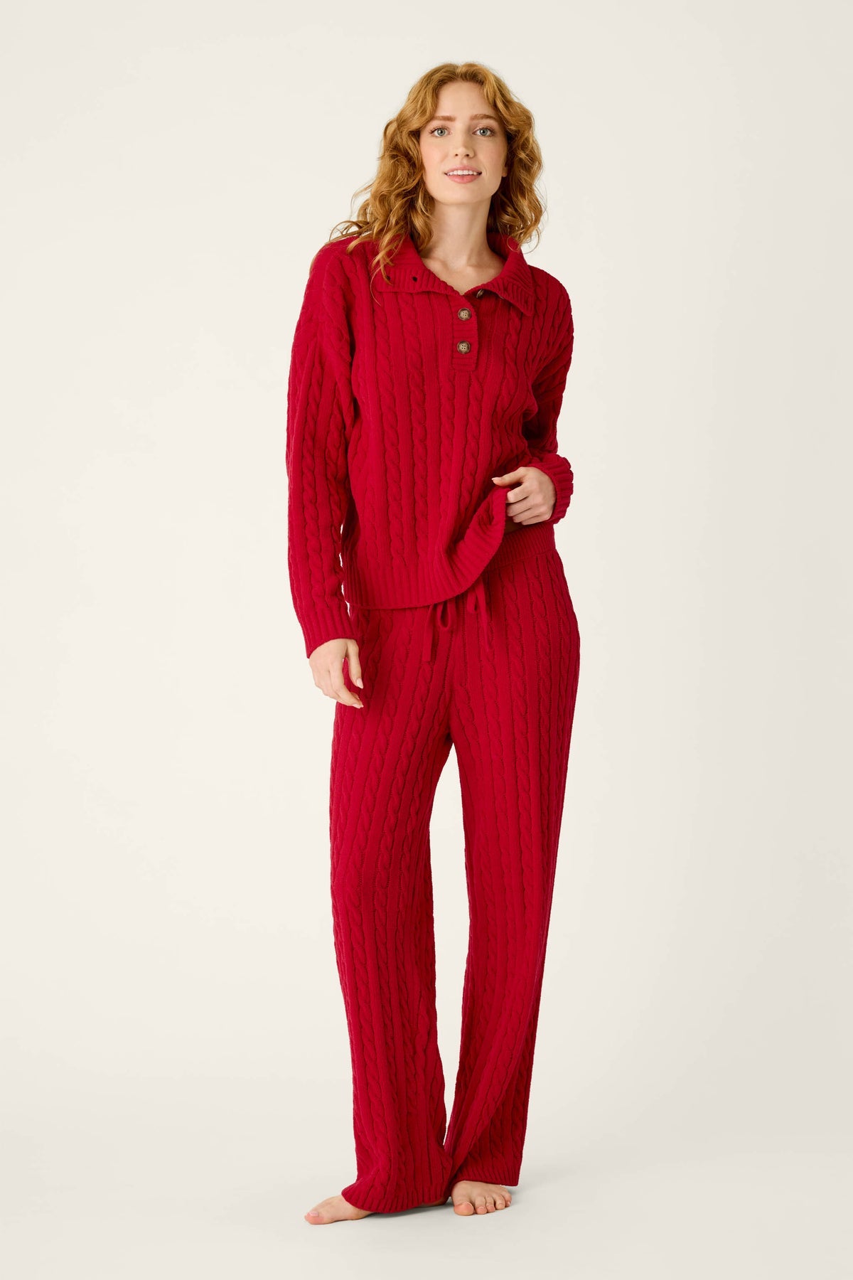 The "Jester Red" Cozy Chenille Cable Knit Pant by PJ Salvage