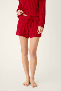 The "Jester Red" Cozy Chenille Cable Knit Shorts by PJ Salvage