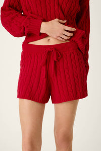The "Jester Red" Cozy Chenille Cable Knit Shorts by PJ Salvage
