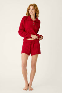 The "Jester Red" Cozy Chenille Cable Knit Shorts by PJ Salvage