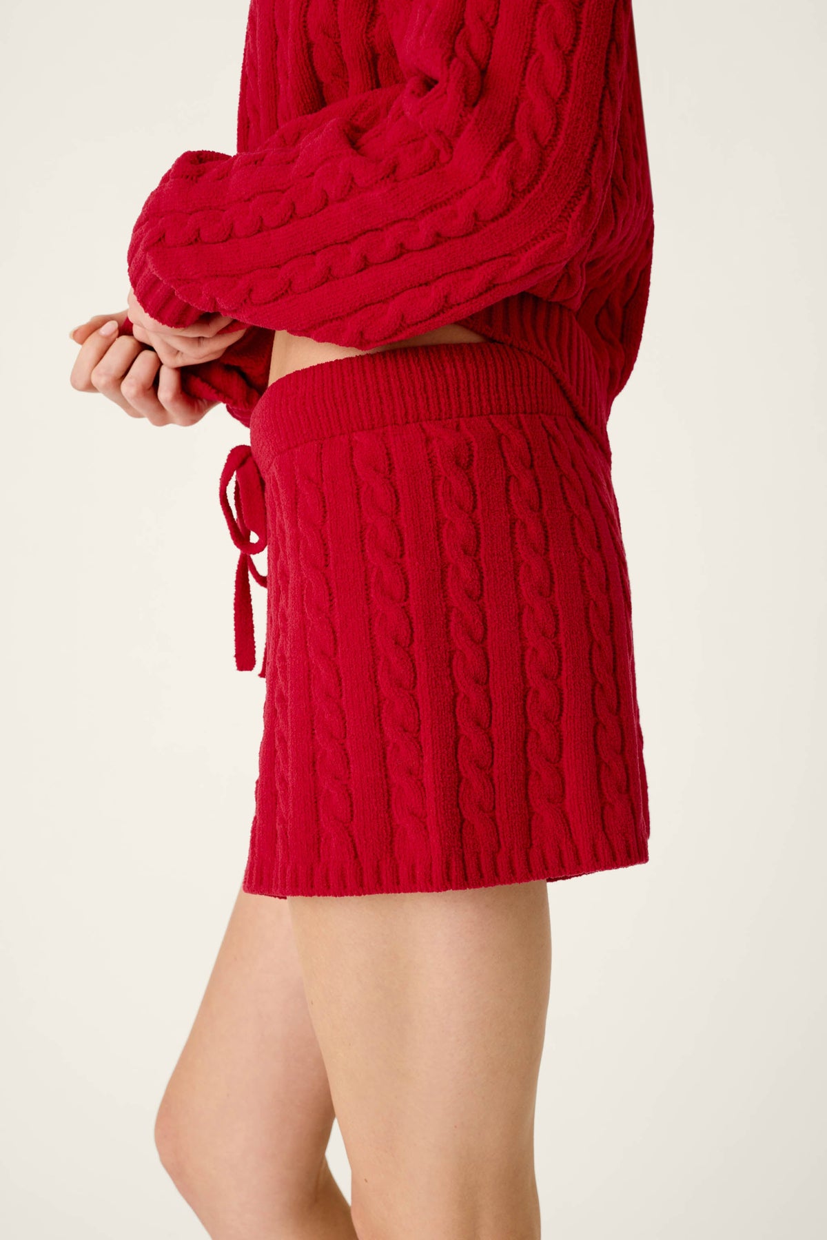 The "Jester Red" Cozy Chenille Cable Knit Shorts by PJ Salvage