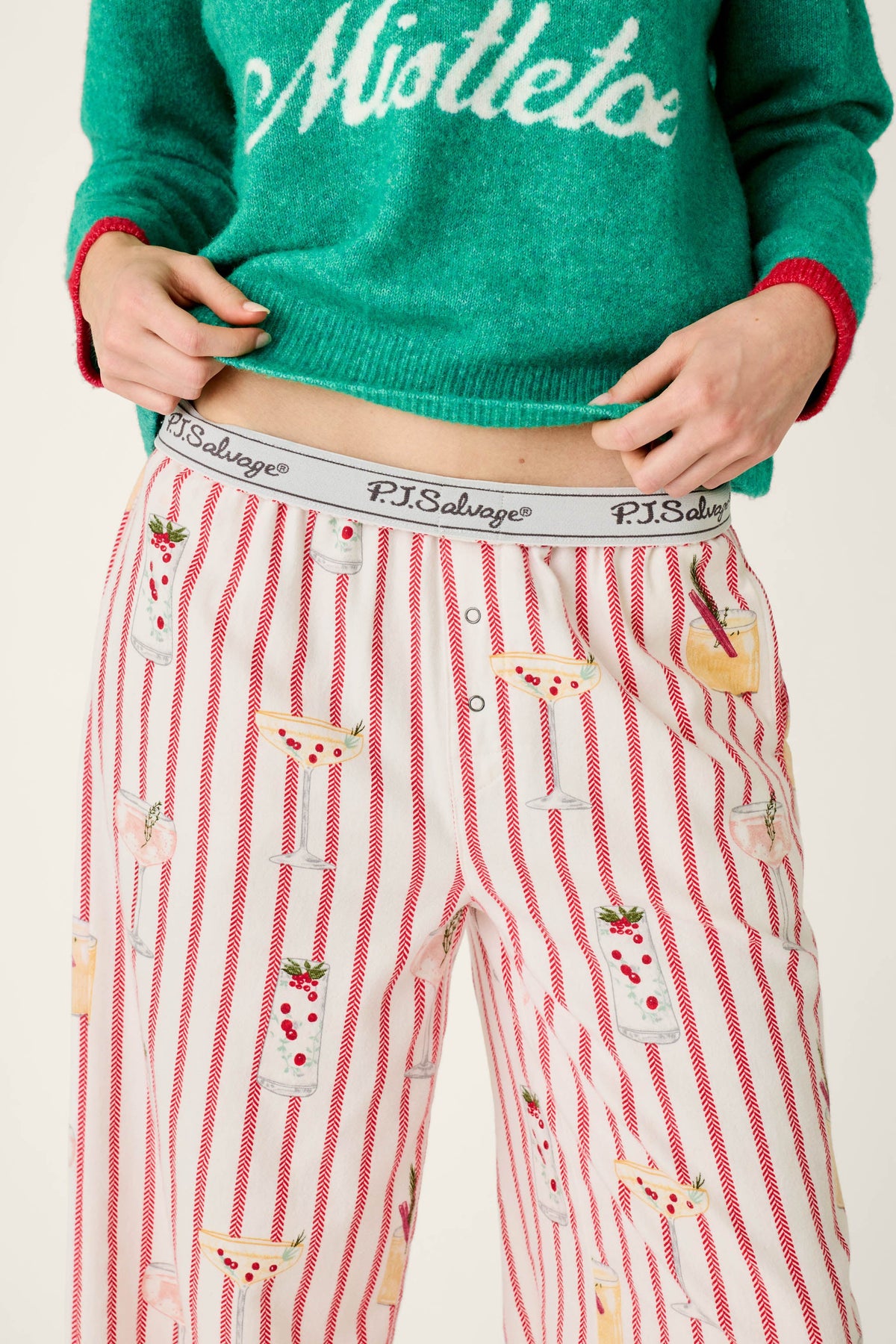 The "Martinis & Mistletoe" Cocktail Print Flannel Pajama Pants by PJ Salvage