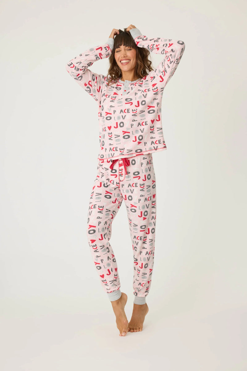 The "Peace & Joy" Waffle Thermal Ski Jammie Set by PJ Salvage