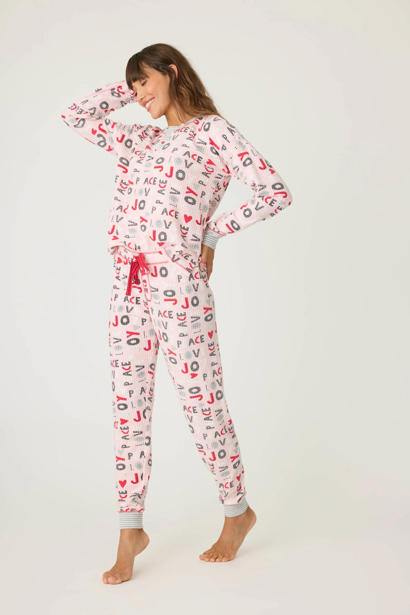 The "Peace & Joy" Waffle Thermal Ski Jammie Set by PJ Salvage