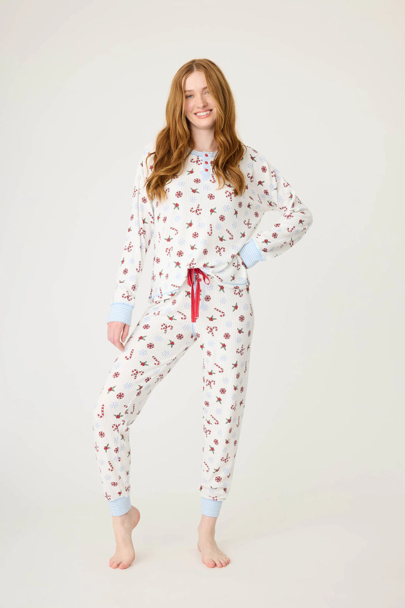 The "Candy Cane Waffle Thermal" Ski Jammie Set by PJ Salvage