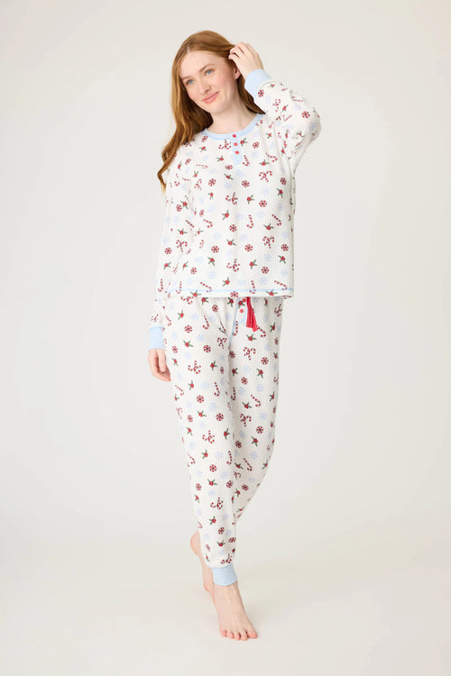 The "Candy Cane Waffle Thermal" Ski Jammie Set by PJ Salvage