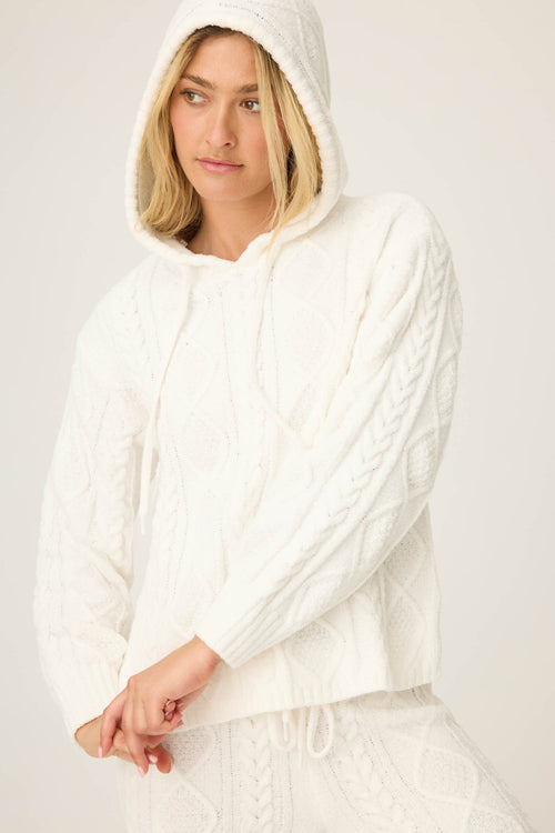 The “Ivory” Chenille Cable Knit Ivory Hoodie by PJ Salvage
