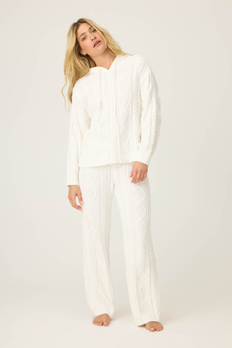 The “Ivory” Chenille Cable Knit Ivory Hoodie by PJ Salvage