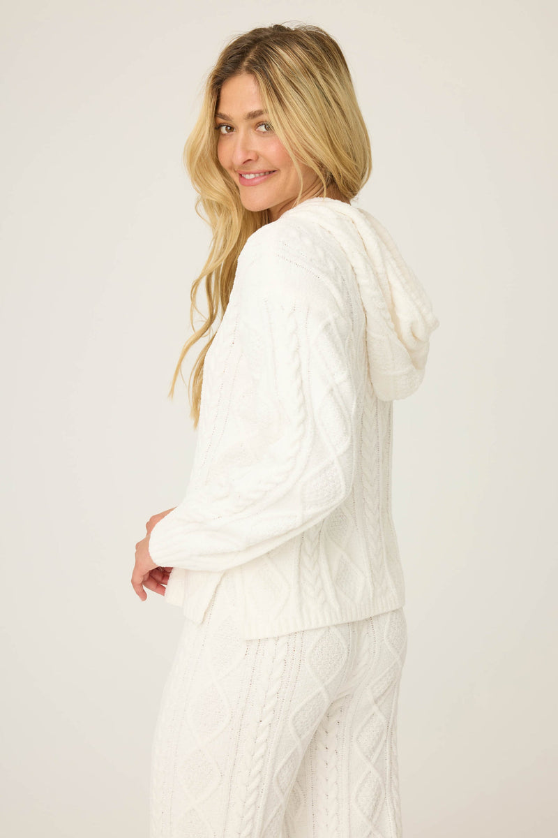 The “Ivory” Chenille Cable Knit Ivory Hoodie by PJ Salvage