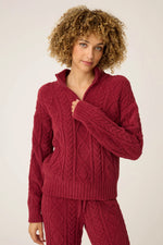 The "Port" Cozy Chenille Cable Quarter Zip Top by PJ Salvage