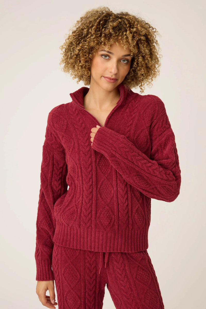 The "Port" Cozy Chenille Cable Quarter Zip Top by PJ Salvage