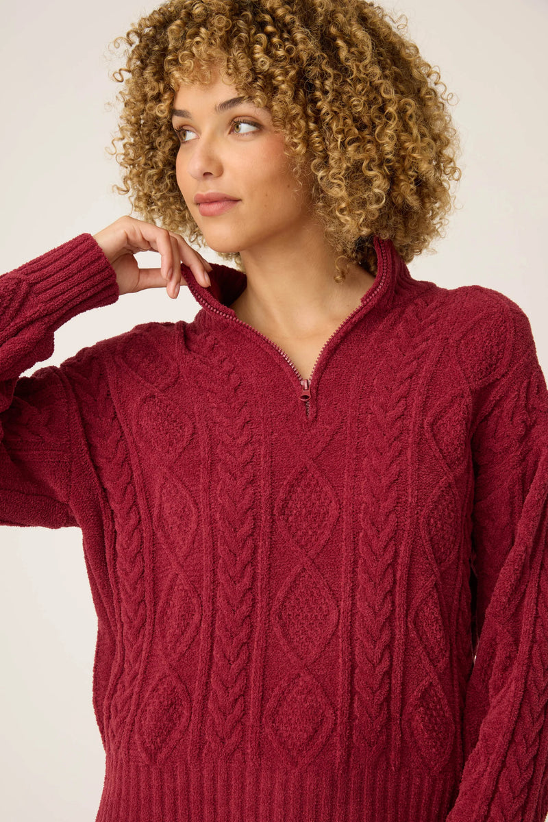 The "Port" Cozy Chenille Cable Quarter Zip Top by PJ Salvage