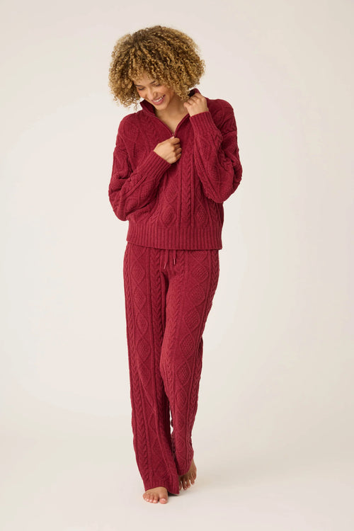 The "Port" Cozy Chenille Cable Quarter Zip Top by PJ Salvage