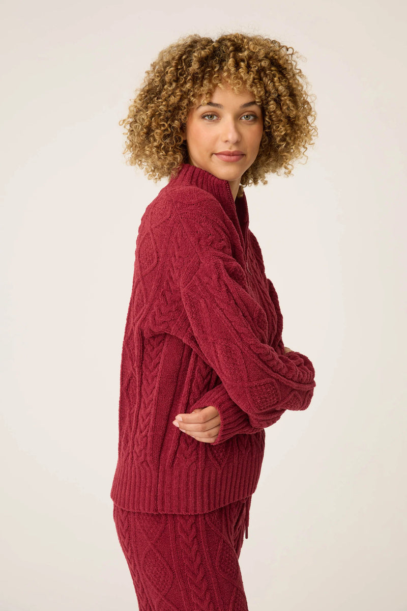 The "Port" Cozy Chenille Cable Quarter Zip Top by PJ Salvage