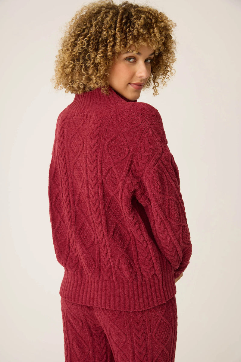 The "Port" Cozy Chenille Cable Quarter Zip Top by PJ Salvage